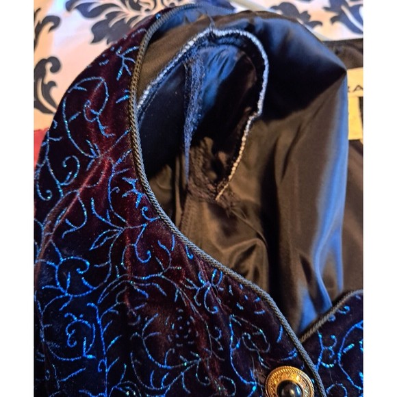 NWT Patra Black and Blue Velvet Paisley Print VTG Tuxedo Blazer Size 16 - Picture 3 of 8